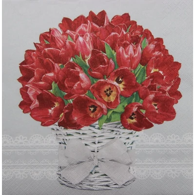 PM-SDWI_006301 Papírszalvéta mintás Daisy 33*33cm Piros tulipán csokor