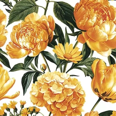 PM-SLOG_062401 Papírszalvéta mintás 33*33cm Maki Sárga virágok fehér alapon