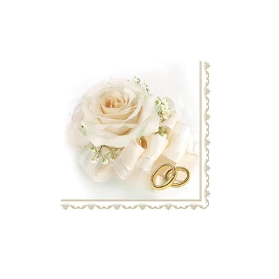 PM-SLSL_000601 Papírszalvéta mintás Maki 33*33cm Gyűrűk fehér rózsával