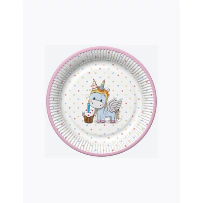 PM-TD02_027001 Papírtányér 22,7cm 8db Unikornisos pöttyös