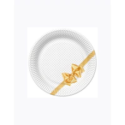 PM-TD02_034301 Papírtányér 22,7cm 8db Arany masnis pöttyös