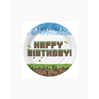 PM-TD02_045201 Papírtányér 22,7cm 8db Happy Birthday Pixel Block