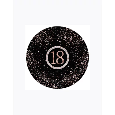 PM-TM02_054801 Papírtányér 22,7cm 8db 18.Szülinap rosegold-fekete