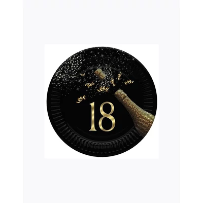 PM-TMO2_054901 Papírtányér 22,7cm 8db 18.Szülinap arany-fekete