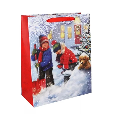QX-349513 Karácsonyi papírtasak Hótoló gyerekek M 18*23cm