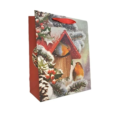 QX-349521 Karácsonyi papírtasak Vörösbegy etetőbe M 18*23cm