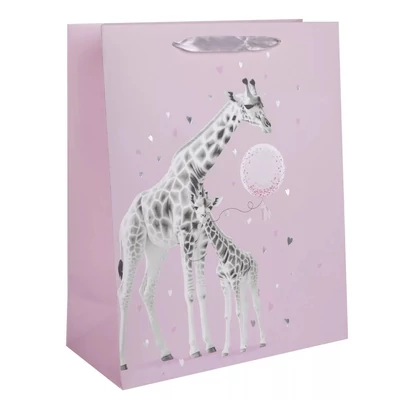 QX-370340 Papírtasak Rózsaszín zsiráfos L 26*32cm