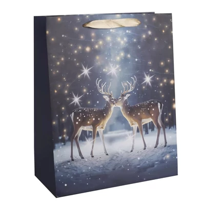 QX-370434 Karácsonyi papírtasak Rénszarvasok éjjel L 26*32cm