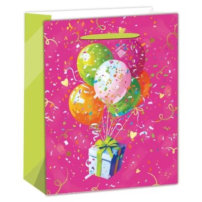 QX-370579 Papírtasak Pink ajándék színes lufikkal M 18*23cm