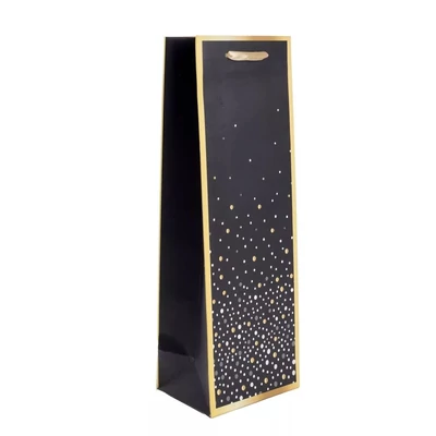 QX-370792 Papírtasak Fekete-Arany pöttyös - Boros 12*36cm