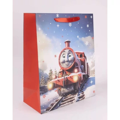 QX-370833 Karácsonyi papírtasak Glitteres Mosolygós mozdony M 18*23cm