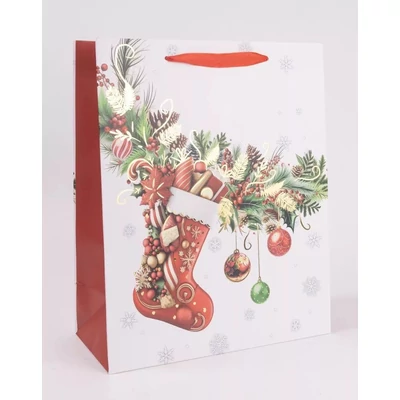 QX-370852 Karácsonyi papírtasak Karácsonyi zokni és díszek M 18*23cm