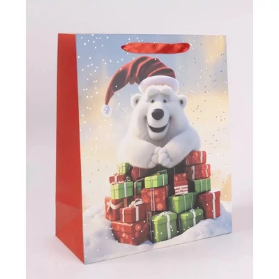 QX-370864 Karácsonyi papírtasak Jegesmaci ajándékokkal M 18*23cm