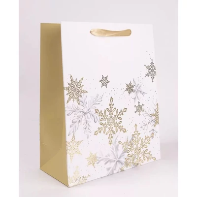 QX-370902 Karácsonyi papírtasak Arany hópihék XL 31*42cm