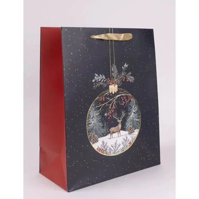 QX-370908 Karácsonyi papírtasak Szarvasos gömbdísz M 18*23cm