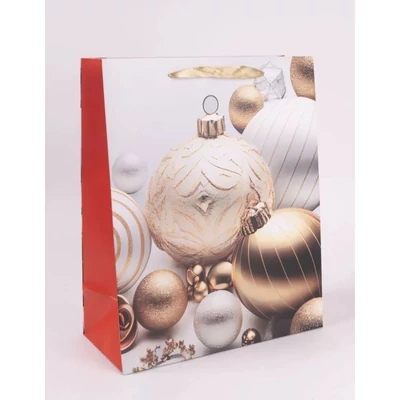 QX-370940 Karácsonyi papírtasak Arany gömbdíszek L 26*32cm