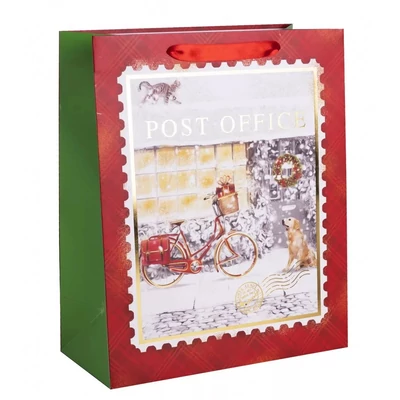 QX-371106 Karácsonyi papírtasak Bélyeg kutyusos L 26*32cm