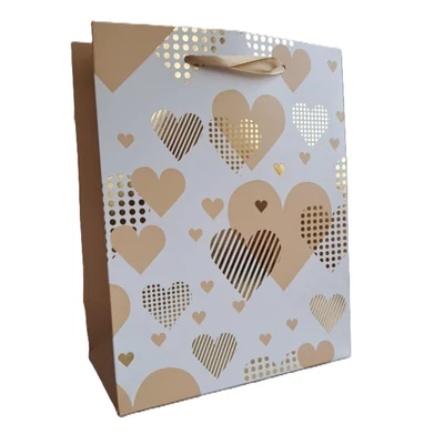 QX-371458 Papírtasak Arany szíves M 18*23cm