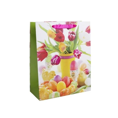QX-371476 Papaírtasak Húsvéti Tulipáncsokor+Tojások L 26*32cm