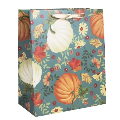 QX-371527 Papírtasak Tökök, virágok M 18*23cm