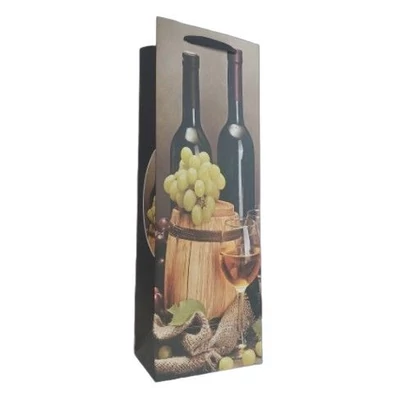 QX-371985 Papírtasak Bor+hordó+szőlő B 12*36cm