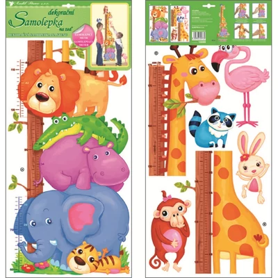 Magasságmérő  falmatrica - 2 részes,ZOO állatkák,  120 x 33 cm