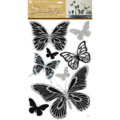 Falmatrica - Ezüst glitteres pillangók,  60 x 32 cm