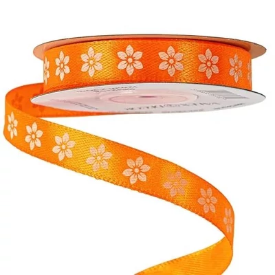 VD-BR12-54 Virágmintás szatén szalag 12mm*20m - Sötét narancs