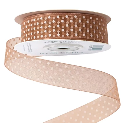 VD-DR25-08 Pöttyös organza szalag 20mm*20m - Bézs