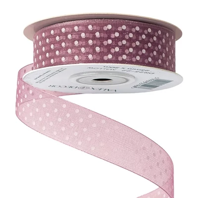VD-DR25-22 Pöttyös organza szalag 20mm*20m - Mályva