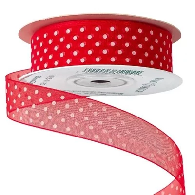 VD-DR25-40 Pöttyös organza szalag 20mm*20m - Piros