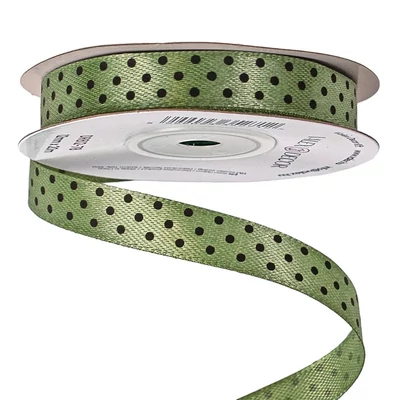 VD-DRB12-78 Fehér-pöttyös szatén szalag 12mm*20m - Mohazöld