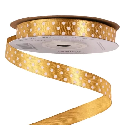 VD-DRW12-12 Fehér-pöttyös szatén szalag 12mm*20m - Arany